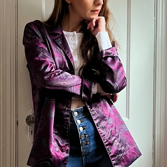 Lauren by Ralph Lauren Satin Paisley Button Down Lounge Sleep Pajama Top Shirt - Picture 12 of 12